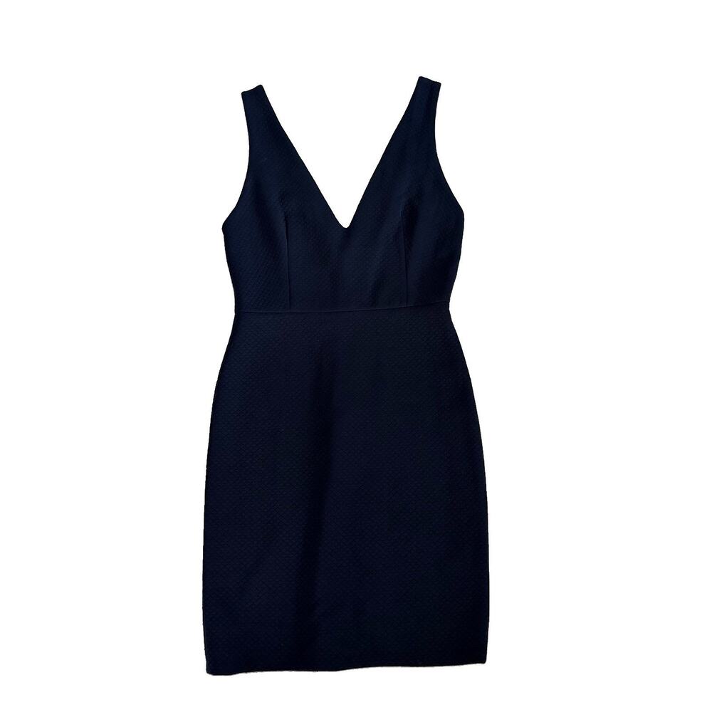 Alice + Olivia Navy Diamond Textured Double V Neck Dress 6 Exposed Zipper